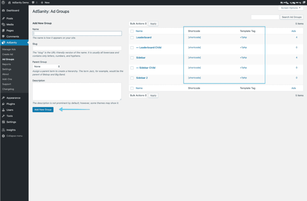 Ad Groups The AdSanity Plugin