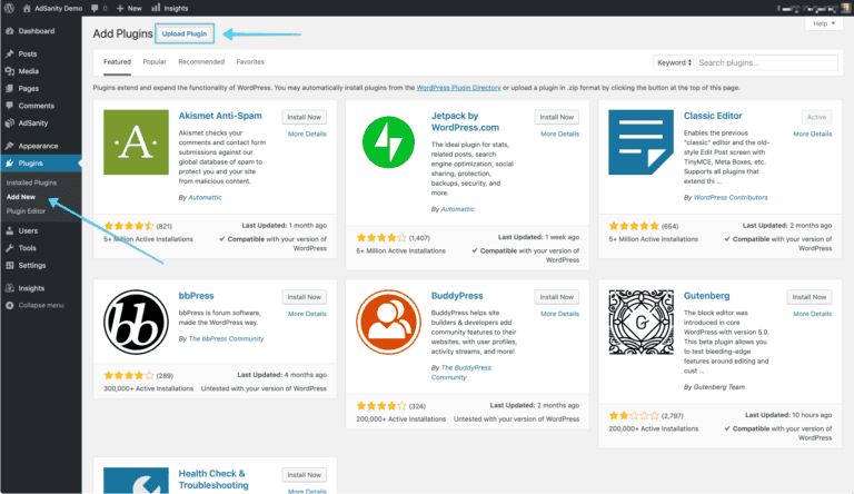 Dashboard - The AdSanity Plugin