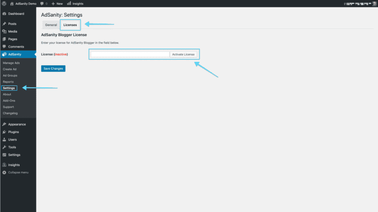Dashboard - The AdSanity Plugin